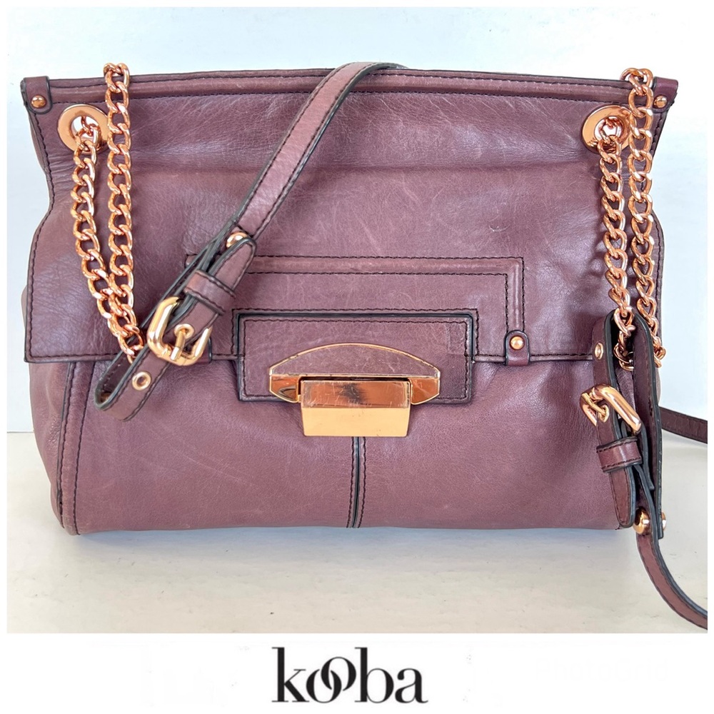 KOOBA Purple Plum Smooth Leather Rose Gold Chain Crossbody Shoulder Bag Satchel